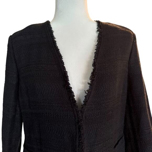Banana Republic Black Raw Edge Open Front Professional Blazer Size 14 - Picture 2 of 11